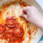 An image of a pan of Easy Garlic Tomatoes.