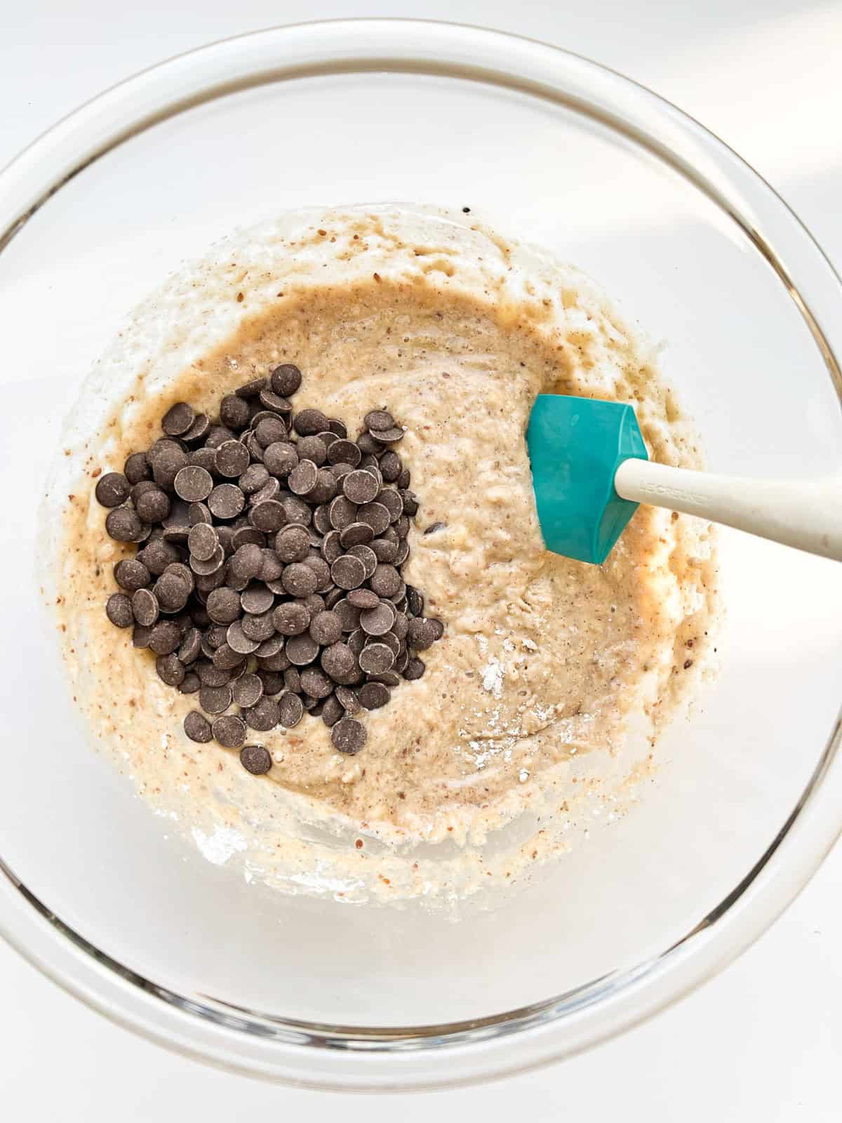 An example of flax eggs mixed into a banana bread batter.