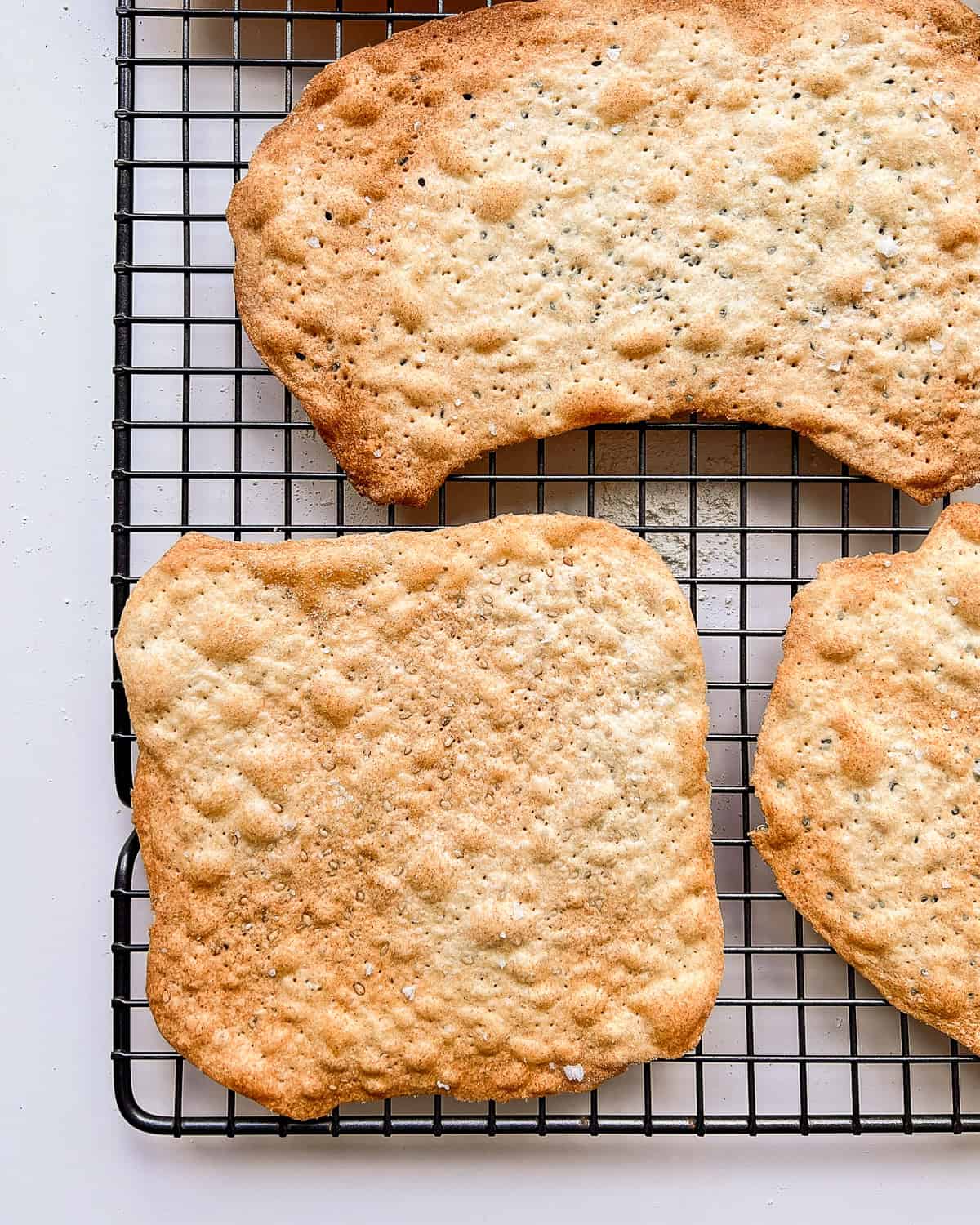 A rack of just baked matzo.