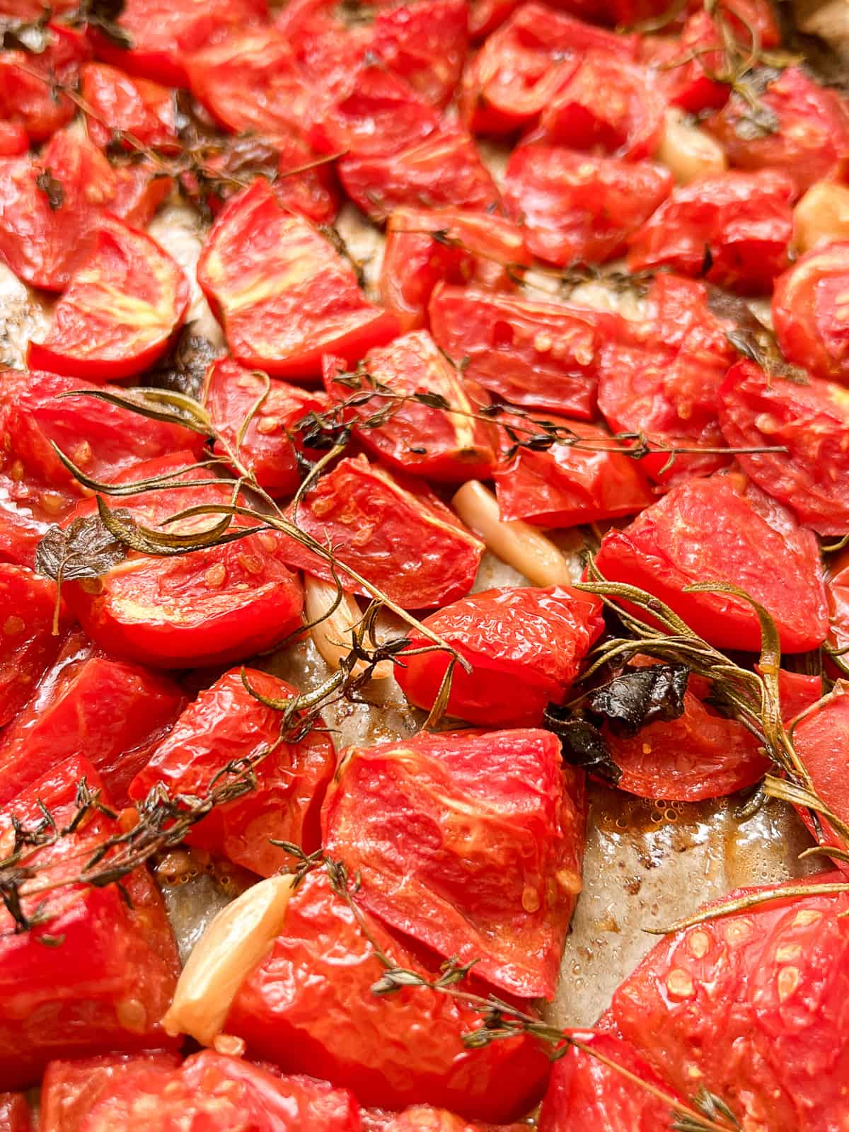 A close up image of Oven Roasted Tomatoes.