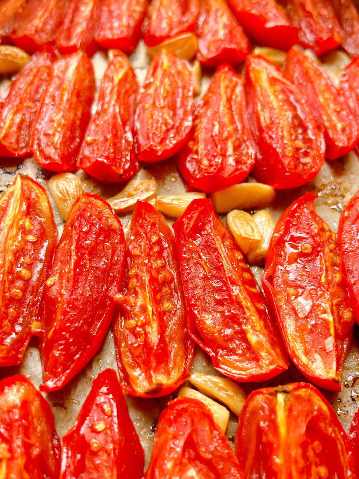 A close up image of Oven Roasted Tomatoes.