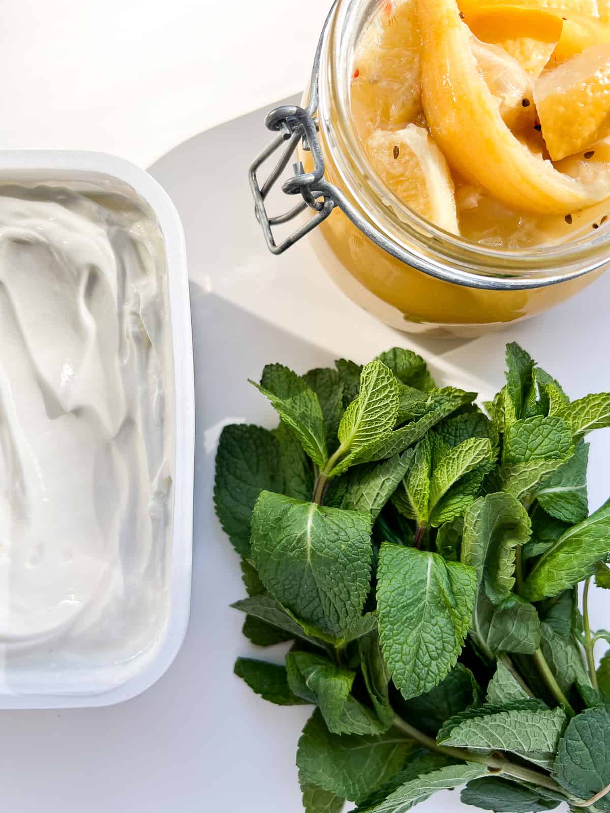 An image of the three ingredients needed for the labneh mixture used in this recipe.