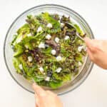 An image of a woman's hands tossing a green salad.