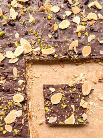 A sheet of Nutty Toffee Matzo Crunch cut into sections.